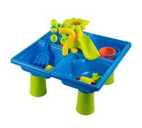 M.J COMFY-LIFE Sand and Water Table, Double Compartment Toddler Outdoor Play Set, Foldable & Portable Sensory Toys with Moulds, Water Wheel, Boat for Kids 18 Months and Up (24)