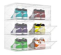 M.J COMFY-LIFE Shoe Storage Box, 12 Pcs Shoe Box Clear Plastic Stackable, Sturdy Foldable Shoe Organizer Containers with Magnetic Door for Women/Men 34x27x19cm