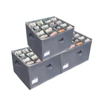 M.J COMFY-LIFE Shoe Storage Organizer Foldable Shoe Storage Box with Clear Lid & Reinforced Handles - Space-Saving 16-Pair Shoe Organiser Containers for Closet (Gery - 3 Pack)