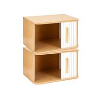 M.J COMFY-LIFE Small Breadbins Bread Box for Counter Bamboo Compact Bread Storage Containers with Sliding Door Space-Saving Design for Kitchen (White-2pcs, Small)