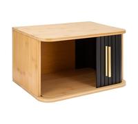 M.J COMFY-LIFE Small Breadbins Bread Box for Counter Bamboo Compact Bread Storage Containers with Sliding Door Space-Saving Design for Kitchen (Black-1pc, Small)