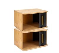 M.J COMFY-LIFE Small Breadbins Bread Box for Counter Bamboo Compact Bread Storage Containers with Sliding Door Space-Saving Design for Kitchen (Black-2pcs, Small)