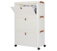 M.J COMFY-LIFE Stackable Storage Box with Wheels, 3-Tier Foldable Storage Organizer with Magnetic Door, 33L Plastic Storage Bins for Wardrobe Bedroom Kitchen Office, Collapsible Home Organization