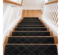M.J COMFY-LIFE Stair Tread Pads Stair Mats Carpet Non-slip Step Protectors Reusable Stair Runner Rugs Covers Stair Protection Mats for Home Indoor Pets Kids Elders (Black-Grid style, 15pcs-65x20cm)