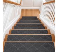 M.J COMFY-LIFE Stair Tread Pads Stair Mats Carpet Non-slip Step Protectors Reusable Stair Runner Rugs Covers Stair Protection Mats for Home Indoor Pets Kids Elders (Grey-Grid style, 15pcs-65x20cm)