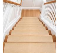 M.J COMFY-LIFE Stair Tread Pads Stair Mats Carpet Non-slip Step Protectors Reusable Stair Runner Rugs Covers Stair Protection Mats for Home Indoor Pets Kids Elders (Beige-Striped, 15pcs-70x22cm)