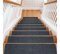 M.J COMFY-LIFE Stair Tread Pads Stair Mats Carpet Non-slip Step Protectors Reusable Stair Runner Rugs Covers Stair Protection Mats for Home Indoor Pets Kids Elders (Grey-Striped, 15pcs-70x22cm)