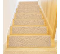 M.J COMFY-LIFE Stair Tread Pads Stair Mats Carpet Non-slip Step Protectors Reusable Stair Runner Rugs Covers Stair Protection Mats for Home Indoor Pets Kids Elders (Beige-Leaf Print, 15pcs-65x20cm)