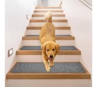 M.J COMFY-LIFE Stair Tread Pads Stair Mats Carpet Non-slip Step Protectors Reusable Stair Runner Rugs Covers Stair Protection Mats for Home Indoor Pets Kids Elders (Grey-Leaf Print, 30pcs-55x19cm)