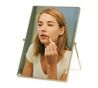 M.J COMFY-LIFE Tabletop Makeup Mirror 31×21 cm - Portable Single-Sided Vanity/Dressing Table Mirror, Free-Standing Cosmetic Mirror (Rectangular Gold)