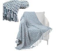 M.J COMFY-LIFE Throw Blanket, 130x181cm Geometric Fringe Blanket, Soft Cozy Washable Throw for Sofa Bed Home Decor, Easter (Blue) (2)