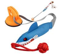 M.J COMFY-LIFE Tug of War Dog Toy with Suction Cup Interactive Shark Squeaky Rope Toy for Aggressive Chewers Durable Puppy Teething Toy for Boredom Relief Indoor Outdoor Hands-Free Play