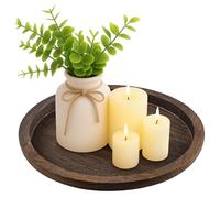 M.J COMFY-LIFE Wooden Candle Holder Tray Round Decorative Candle Plate Rustic Wooden Serving Tray Farmhouse Table (Dark Brown)