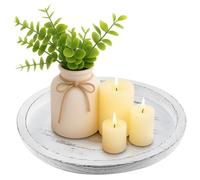 M.J COMFY-LIFE Wooden Candle Holder Tray Round Decorative Candle Plate Rustic Wooden Serving Tray Farmhouse Table (White)