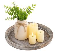 M.J COMFY-LIFE Wooden Candle Holder Tray Round Decorative Candle Plate Rustic Wooden Serving Tray Farmhouse Table (Light Brown)
