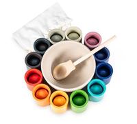 M.J COMFY-LIFE Wooden Rainbow Ball and Cup Toy - Color Matching Educational Toy for Toddlers, Fine Motor Skills Development, Sensory Play, Hand-Eye Coordination Game