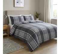 M&J Home 3 Piece Double Duvet Cover Set, Grey/Navy Check, Polycotton Blend 132 Thread Count, OEKO-TEX Certified, Easy-Care, Includes Duvet Cover & Pillowcases