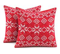 M&J Home Christmas Cushion Covers Pack of 2, 45x45cm - Luxury Chenille Jacquard, Fair Isle Snowflake Xmas Throw Pillow Covers with Soft Velvet Back & Hidden Zip, Red, Covers Only