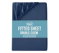 M&J Home Double Bed Deep Fitted Sheet Navy - Extra Deep Pocket 32cm (12.5 inch) - 180 Thread Count Percale - 48% Cotton 52% Polyester - Crisp Breathable Comfort - Machine Washable - OEKO-TEX Certified