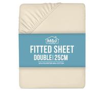 M&J Home Double Bed Fitted Sheet Cream - 25cm Pocket - 132 Thread Count Polycotton - Easy Care Machine Washable - 52% Polyester 48% Cotton - Shrinkage Fade Resistant - OEKO-TEX Certified