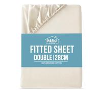 M&J Home Double Bed Fitted Sheet Cream - 28cm Pocket Depth - 100% Brushed Cotton - 140g Fabric Weight - Thermal Comfort - Machine Washable - OEKO-TEX Certified