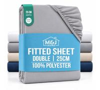 M&J Home Double Bed Fitted Sheet Grey - 25cm Pocket - 85GSM Microfibre - Easy Care Machine Washable - OEKO-TEX Certified