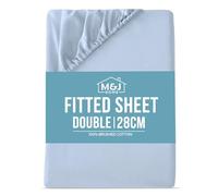 M&J Home Double Bed Fitted Sheet Light Blue - 28cm Pocket Depth - 100% Brushed Cotton - 140g Fabric Weight - Thermal Comfort - Machine Washable - OEKO-TEX Certified