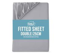 M&J Home Double Bed Fitted Sheet Silver - 25cm Pocket - 132 Thread Count Polycotton - Easy Care Machine Washable - 52% Polyester 48% Cotton - Shrinkage Fade Resistant - OEKO-TEX Certified