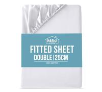 M&J Home Double Bed Fitted Sheet White - 180 Thread Count 100% Pure Cotton - Natural Breathable Comfort - Easy Care Machine Washable - Premium Quality Bottom Sheet - OEKO-TEX Certified