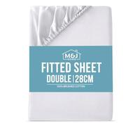 M&J Home Double Bed Fitted Sheet White - Deep Pocket 28cm - 100% Brushed Cotton - 140g Fabric Weight - Thermal Comfort - Machine Washable - OEKO-TEX Certified