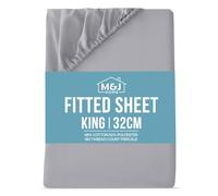 M&J Home King Bed Deep Fitted Sheet Grey - Extra Deep Pocket 32cm (12.5 inch) - 180 Thread Count Percale - 48% Cotton 52% Polyester - Crisp Breathable Comfort - Machine Washable - OEKO-TEX Certified