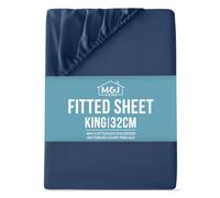 M&J Home King Bed Deep Fitted Sheet Navy - Extra Deep Pocket 32cm (12.5 inch) - 180 Thread Count Percale - 48% Cotton 52% Polyester - Crisp Breathable Comfort - Machine Washable - OEKO-TEX Certified