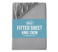 M&J Home King Bed Fitted Sheet Grey - Deep Pocket 28cm - 100% Brushed Cotton - 140g Fabric Weight - Thermal Comfort - Machine Washable - OEKO-TEX Certified