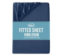 M&J Home King Bed Fitted Sheet Navy - 25cm Pocket - 85GSM Microfibre - Easy Care Machine Washable - OEKO-TEX Certified