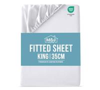 M&J Home King Bed Fitted Sheet White - Deep Pocket 35cm - 85GSM Microfibre - Easy Care Machine Washable - OEKO-TEX Certified