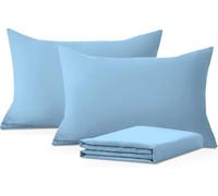 M&J Home Pillowcases 2 Pack Light Blue 74x48cm - 132 Thread Count Polycotton - Easy Care Machine Washable - 52% Polyester 48% Cotton - Shrinkage and Fade Resistant