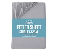 M&J Home Single Bed Deep Fitted Sheet Grey - Extra Deep Pocket 32cm (12.5 inch) - 180 Thread Count Percale - 48% Cotton 52% Polyester - Crisp Breathable Comfort - Machine Washable - OEKO-TEX Certified