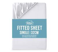M&J Home Single Bed Deep Fitted Sheet White - Extra Deep Pocket 32cm (12.5 inch) - 180 Thread Count Percale - 48% Cotton 52% Polyester - Crisp Breathable Comfort - OEKO-TEX Certified