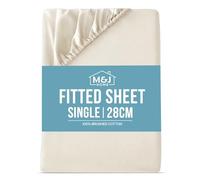 M&J Home Single Bed Fitted Sheet Cream - Deep Pocket 28cm - 100% Brushed Cotton - 140g Fabric Weight - Thermal Comfort - Machine Washable - OEKO-TEX Certified