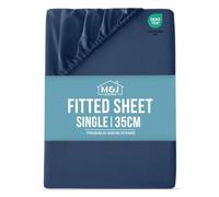 M&J Home Single Bed Fitted Sheet Navy - Deep Pocket 35cm - 85GSM Microfibre - Easy Care Machine Washable - OEKO-TEX Certified