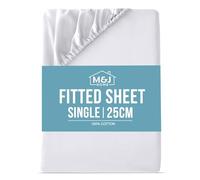 M&J Home Single Bed Fitted Sheet White - 180 Thread Count 100% Pure Cotton - Natural Breathable Comfort - Easy Care Machine Washable - Premium Quality Bottom Sheet - OEKO-TEX Certified