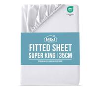 M&J Home Super King Bed Fitted Sheet White - Deep Pocket 35cm - 85GSM Microfibre - Easy Care Machine Washable - OEKO-TEX Certified