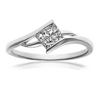 (M) Jewelco London 18ct White Gold Princess 1/4ct Diamond Crossover Illusion Solitaire Engagement Ring - PR0AXL916618KW