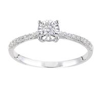 (M) Jewelco London 18ct White Gold Round 14pts Diamond 13pts Pave Shoulder Illusion Solitaire Engagement Ring - PR1AXL2735W18