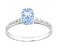 (M) Jewelco London 9ct White Gold Round 5pts Diamond Oval 0.92ct Blue Topaz Shoulder Set Solitaire Engagement Ring - PR1AXL2259WBT