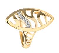 (M) Jewelco London 9ct Yellow Gold Round 2pts Diamond Pave Cut-out Leaf Marquise Dress Ring 24mm - PR0AXL7770Y