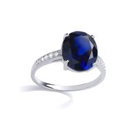 Jewelco London Women's Sterling Silver Blue Oval CZ Shoulder Set Solitaire Cocktail Ring in Metallics | Size: Medium Jewelco London Metallics M
