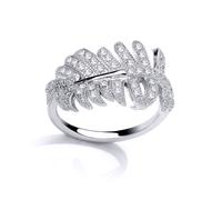 (M) Jewelco London Ladies Rhodium Plated Sterling Silver Cubic Zirconia Angel Wing Feather Dress Ring