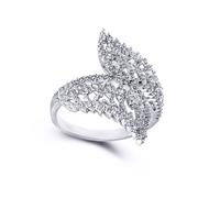 (M) Jewelco London Ladies Rhodium Plated Sterling Silver Cubic Zirconia Crossover Angel Wing Feathers Dress Ring - ARN147