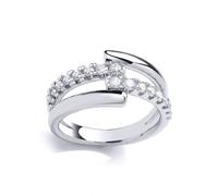 (M) Jewelco London Ladies Rhodium Plated Sterling Silver CZ Split Crossover Bypass Eternity Ring - GVR959
